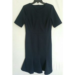 Navy Banana Republic Button-Back Trumpet Dress 8